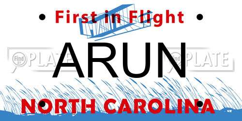 ARUN North Carolina License Plate