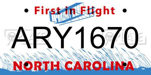 ARY1670 North Carolina License Plate