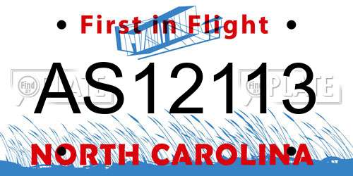 AS12113 North Carolina License Plate