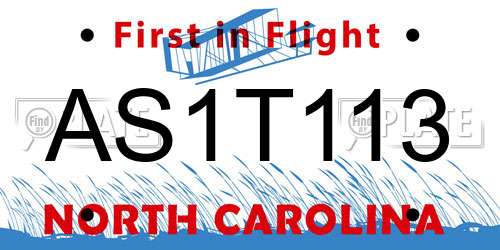 AS1T113 North Carolina License Plate