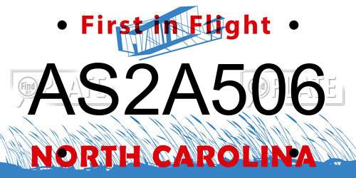 AS2A506 North Carolina License Plate
