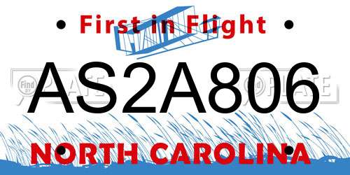 AS2A806 North Carolina License Plate