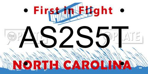 AS2S5T North Carolina License Plate