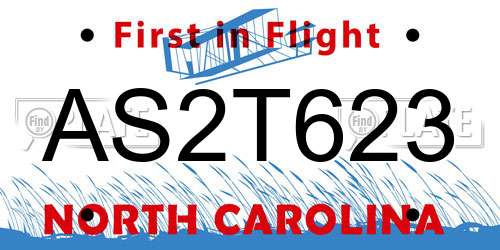 AS2T623 North Carolina License Plate