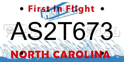 AS2T673 North Carolina License Plate
