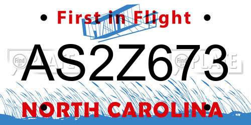 AS2Z673 North Carolina License Plate