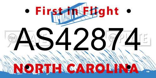 AS42874 North Carolina License Plate