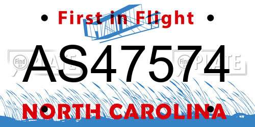 AS47574 North Carolina License Plate