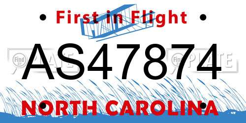 AS47874 North Carolina License Plate