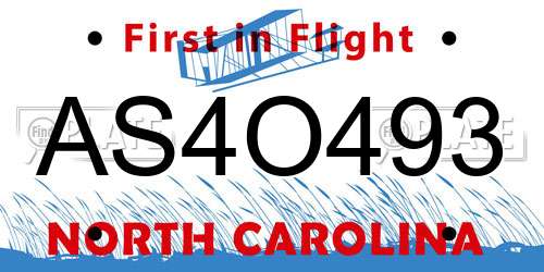 AS4O493 North Carolina License Plate