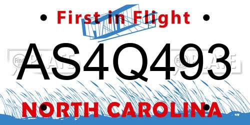 AS4Q493 North Carolina License Plate