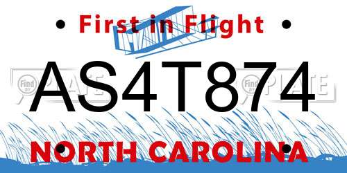 AS4T874 North Carolina License Plate