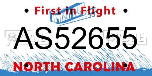 AS52655 North Carolina License Plate