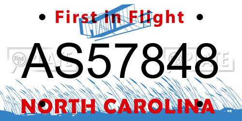 AS57848 North Carolina License Plate