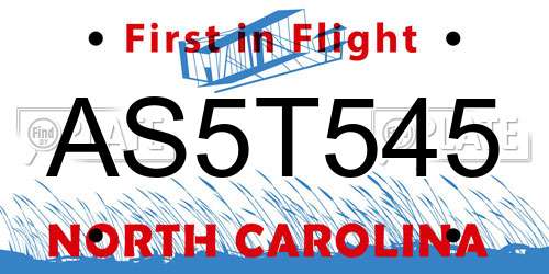 AS5T545 North Carolina License Plate