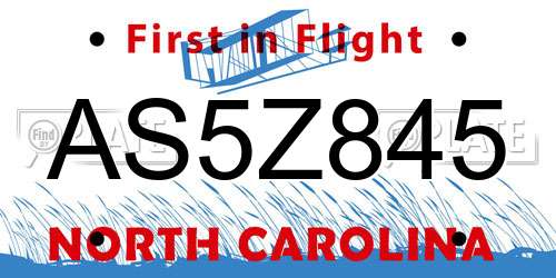 AS5Z845 North Carolina License Plate