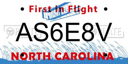 AS6E8V North Carolina License Plate