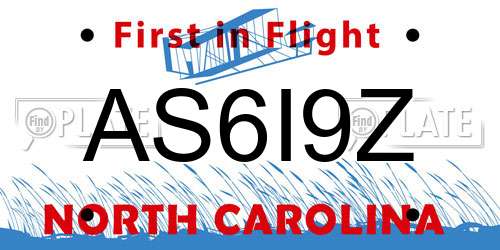 AS6I9Z North Carolina License Plate