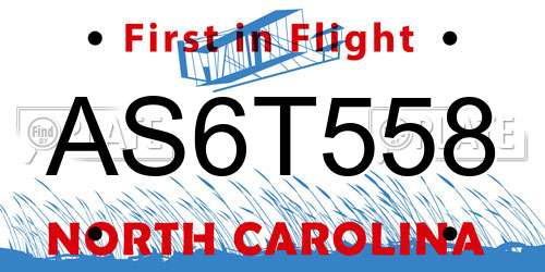 AS6T558 North Carolina License Plate