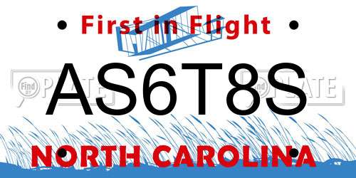 AS6T8S North Carolina License Plate