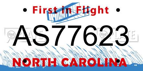 AS77623 North Carolina License Plate