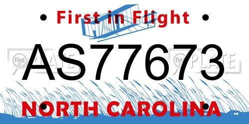 AS77673 North Carolina License Plate