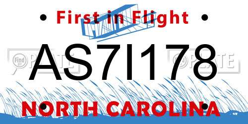 AS7I178 North Carolina License Plate