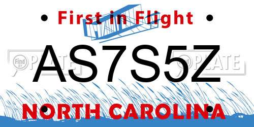 AS7S5Z North Carolina License Plate