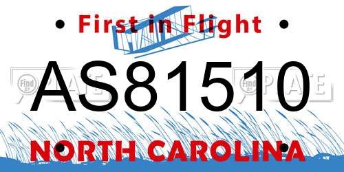 AS81510 North Carolina License Plate