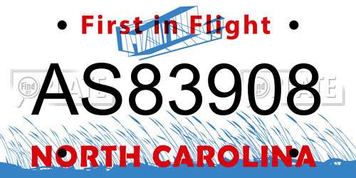 AS83908 North Carolina License Plate