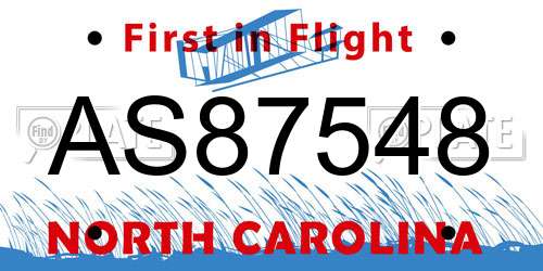 AS87548 North Carolina License Plate