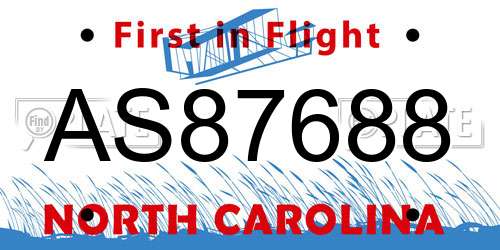 AS87688 North Carolina License Plate