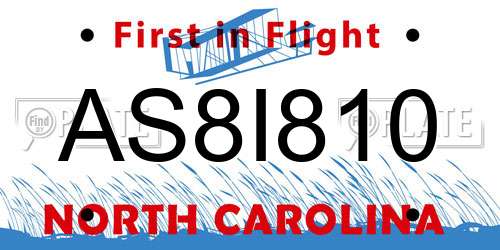 AS8I810 North Carolina License Plate