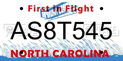 AS8T545 North Carolina License Plate