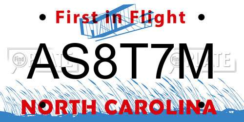 AS8T7M North Carolina License Plate