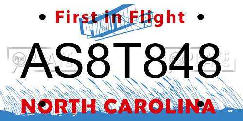AS8T848 North Carolina License Plate