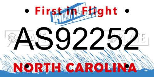 AS92252 North Carolina License Plate