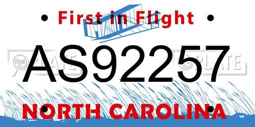AS92257 North Carolina License Plate