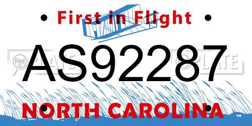 AS92287 North Carolina License Plate