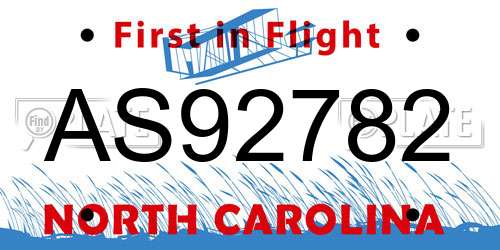 AS92782 North Carolina License Plate