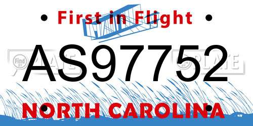 AS97752 North Carolina License Plate
