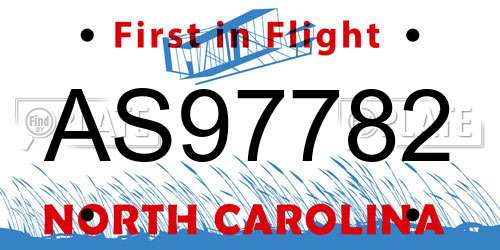 AS97782 North Carolina License Plate