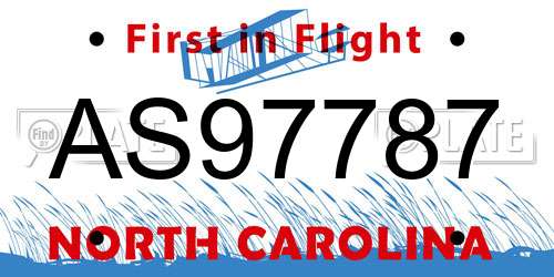 AS97787 North Carolina License Plate