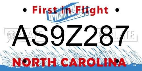 AS9Z287 North Carolina License Plate