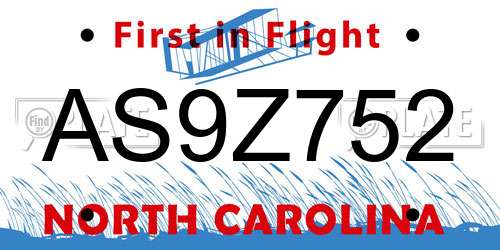 AS9Z752 North Carolina License Plate