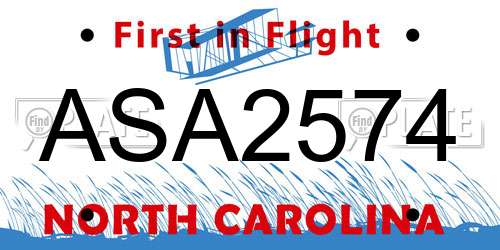 ASA2574 North Carolina License Plate