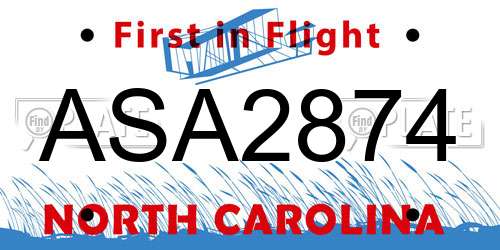 ASA2874 North Carolina License Plate