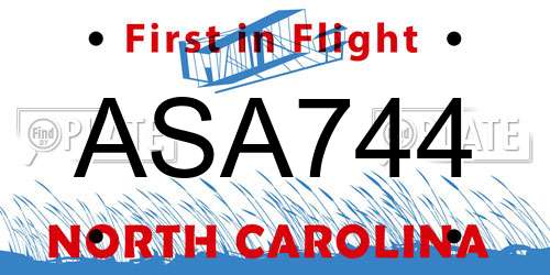 ASA744 North Carolina License Plate
