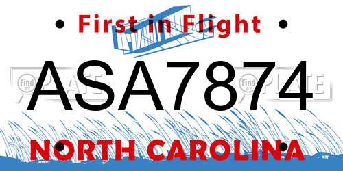 ASA7874 North Carolina License Plate