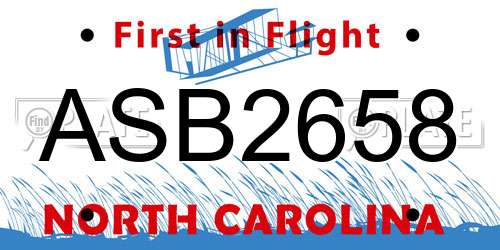 ASB2658 North Carolina License Plate